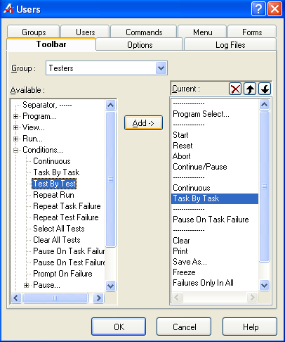 Clicking Add will add the Test by Test option to the Testers user group.